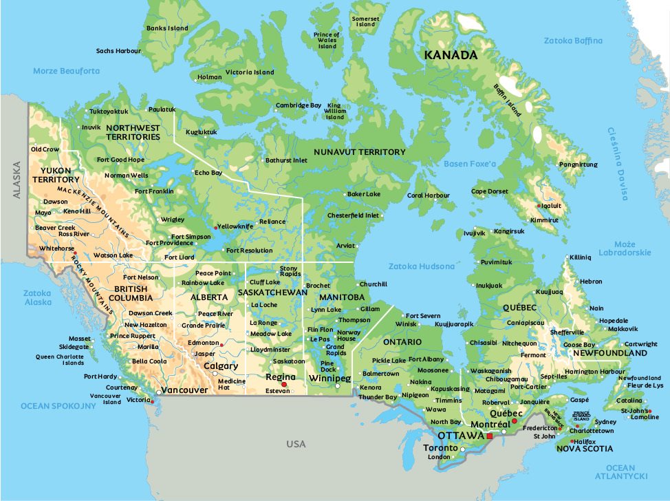 Mapa-Kanady. 
