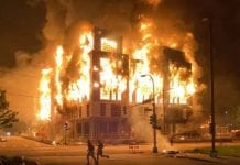 Minneapolis w ogniu, miasto płonie, sklepy rabowane i podpalane