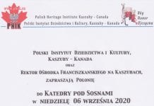 Komunikat: Zaproszenie w niedzielę 6 września na Kaszuby