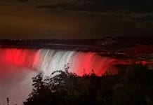 Niagara podświetlona w rocznicę Sierpnia