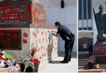 Pomnik Jana Pawła II zniszczony czerwoną farbą