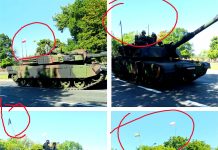 Polskie i ukraińskie proporce na czołgach ćwiczących do defilady