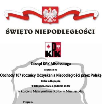 Zaproszenie na obchody Odzyskania Niepodległości organizowane przez KPK Okręg Mississauga