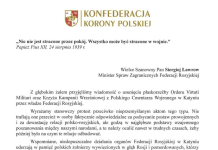 Konfederacja Korony Polskiej pisze do Ławrowa