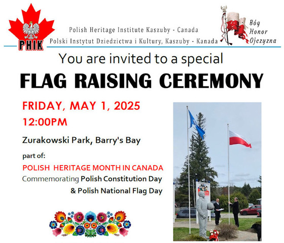Uroczystości podniesienia polskiej Flagi w Barry’s Bay na Kaszubach.