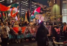 Pro-palestyńska demonstracja z okazji 3. rocznicy ataku Hamasu z 7 października 2023 r., w centrum Montrealu